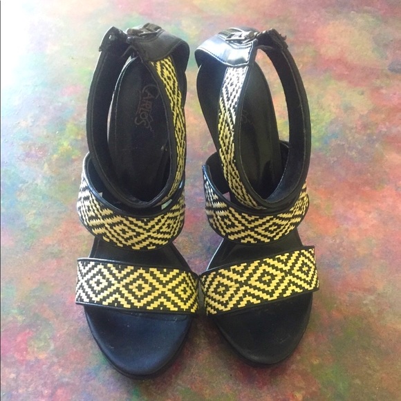 Carlos Santana Braided Rattan Blk/ Cream Heel 81/2 🤍 - Picture 2 of 6